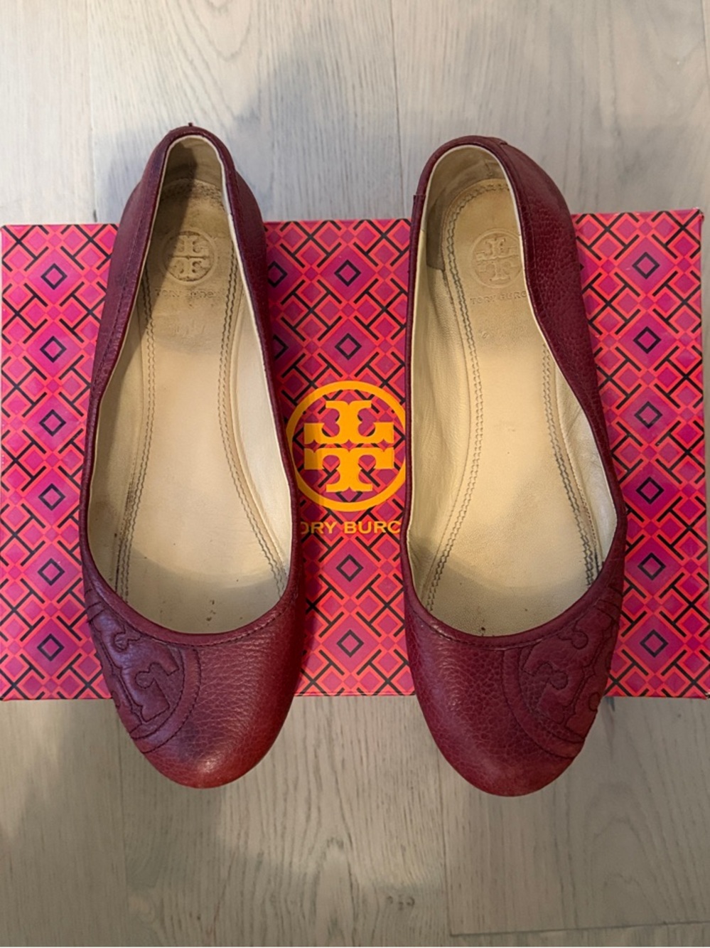 Tory Burch Wine Leather Ballet Flats